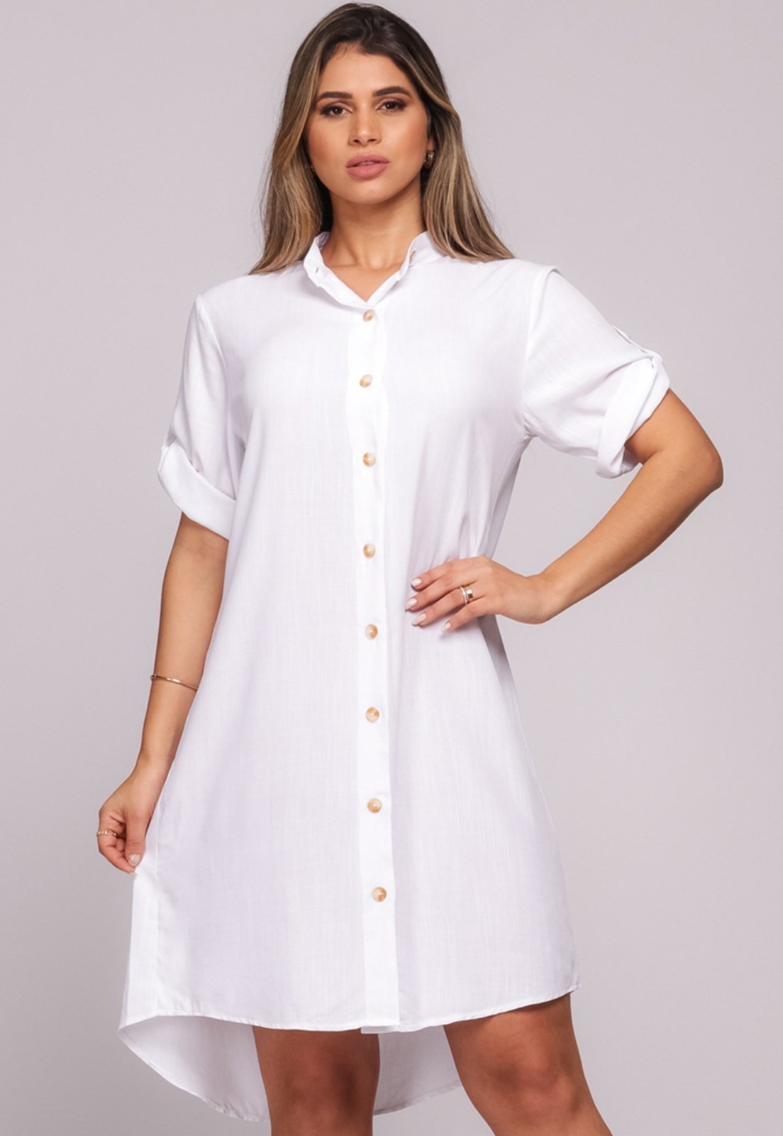 Vestido Chemise Botões M/C B’Bonnie Vitória Branco
