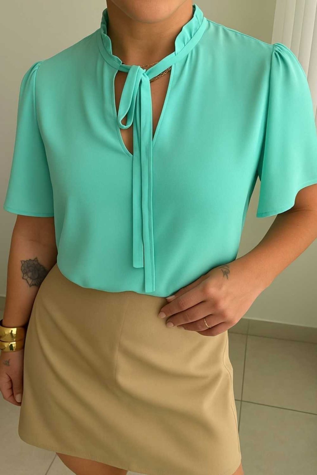 Blusa Vanibele Crepe Verde Claro