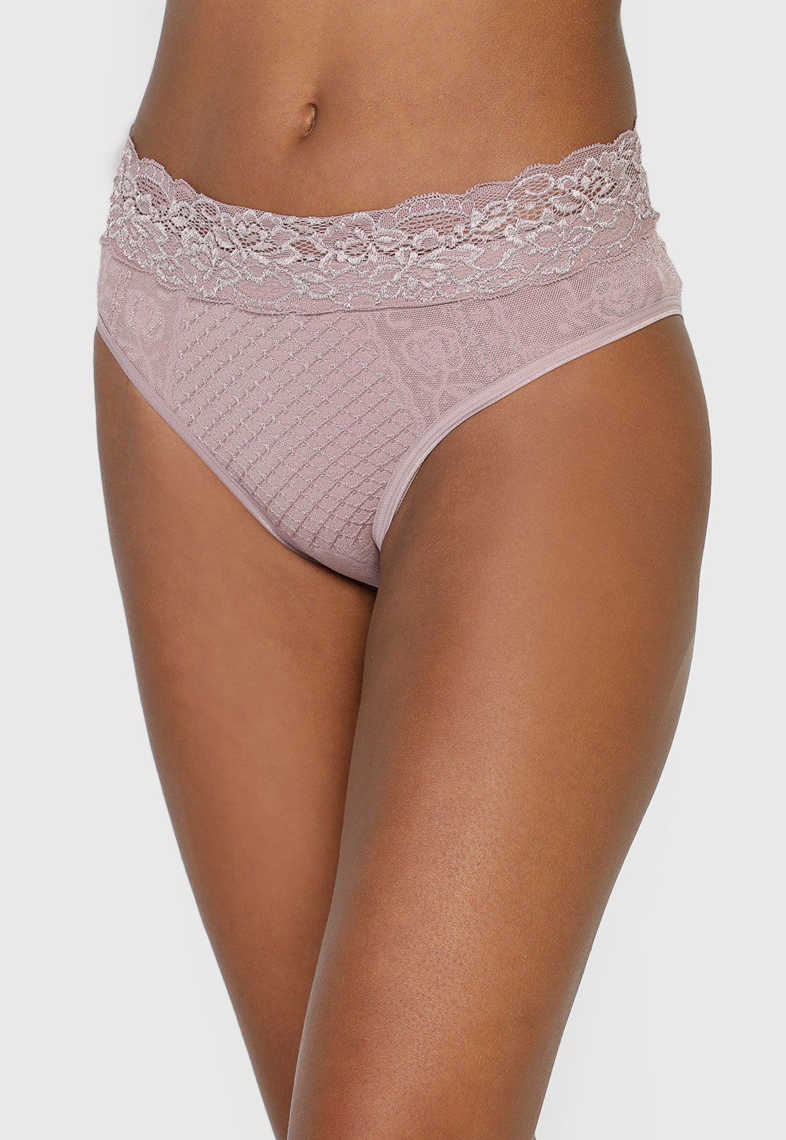 Vista 2 Calcinha Lupo Tanga Loba Renda bege Lupo bege