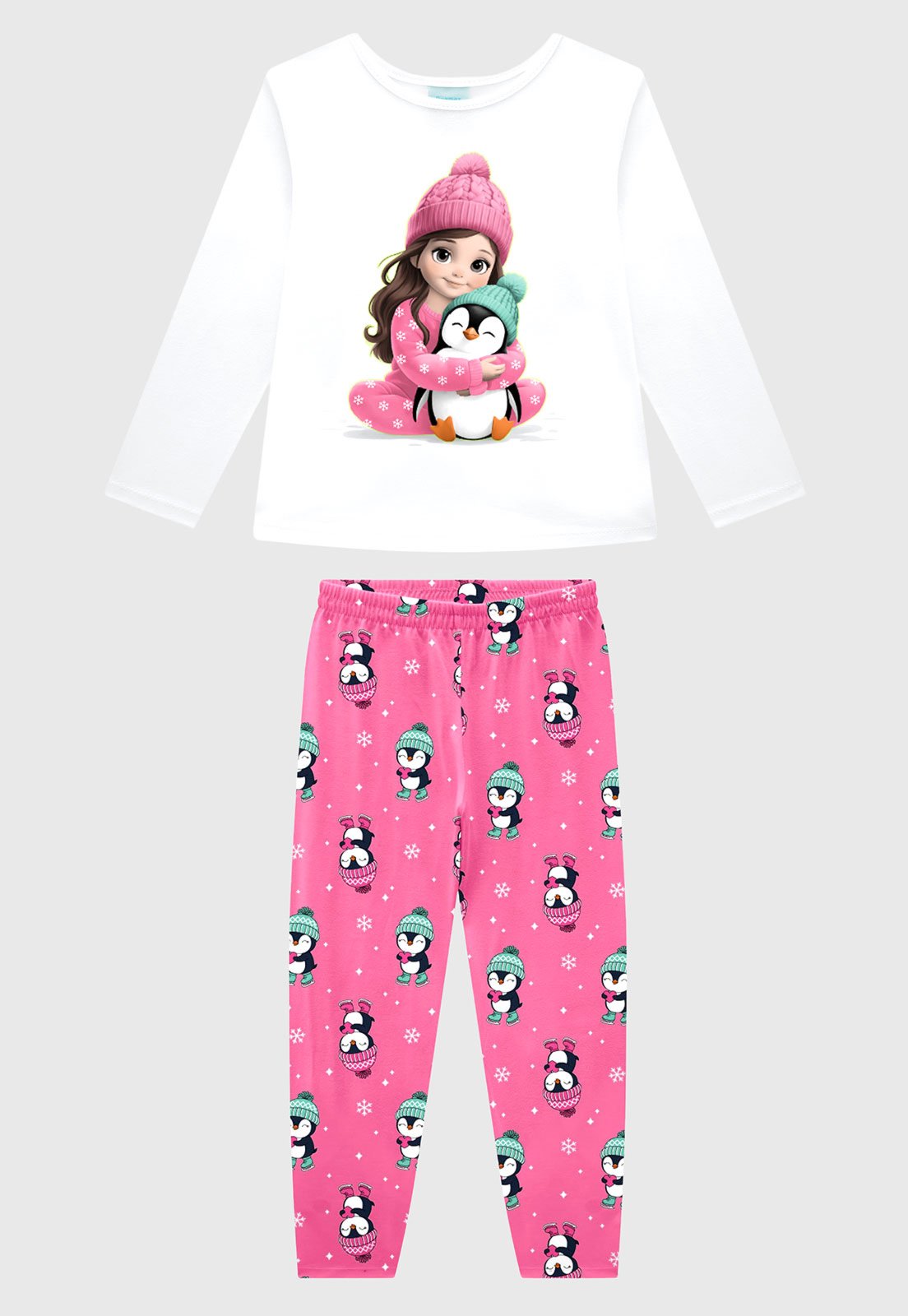 Pijama Kyly Menina Pinguim Branco