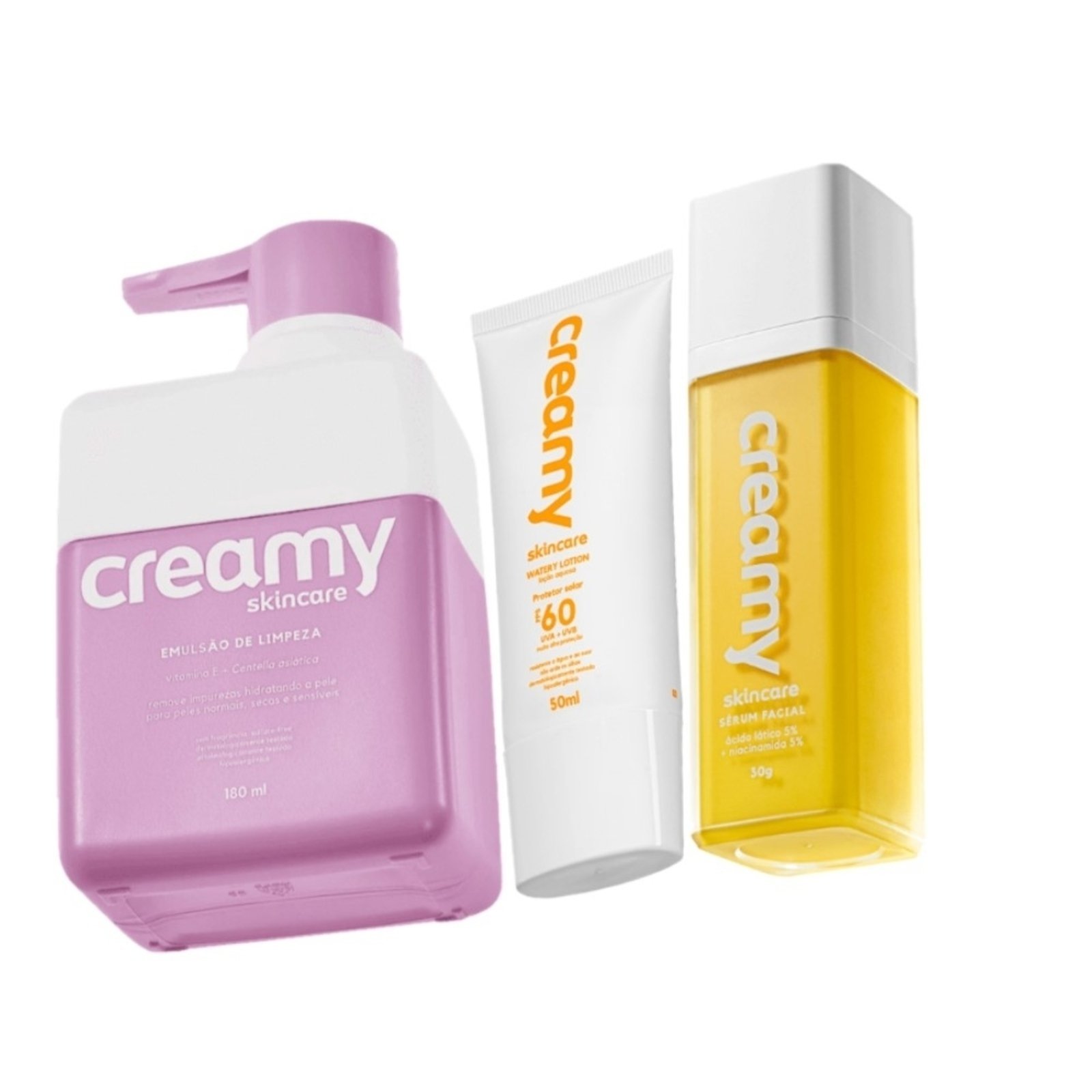 Kit Creamy Skincare Emulsão de Limpeza Protetor Solar FPS 60 Lático (3 produtos)