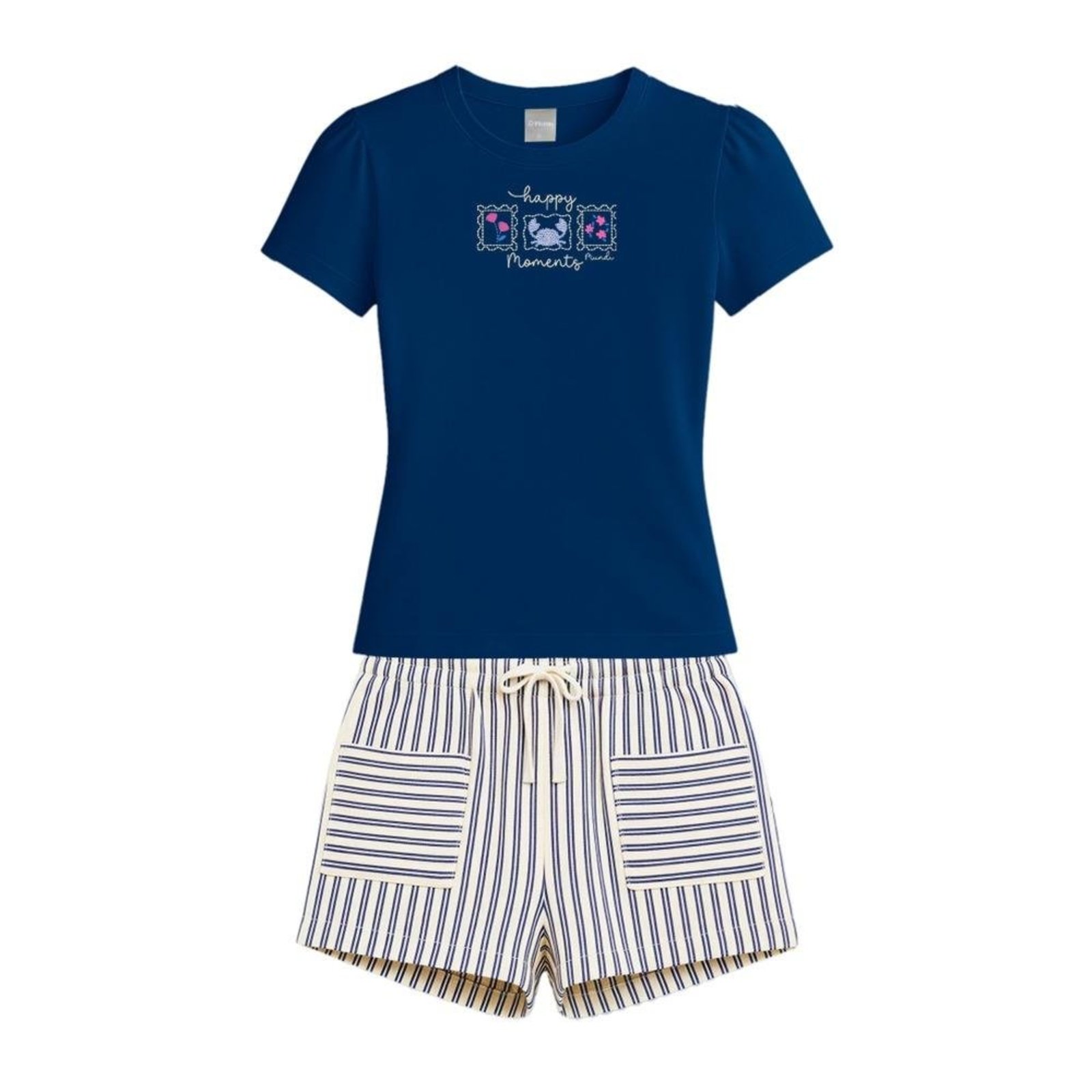 Infantil - Conjunto Feminino Camiseta Manga Curta Shorts Brandili Azul Branco 10 Azul
