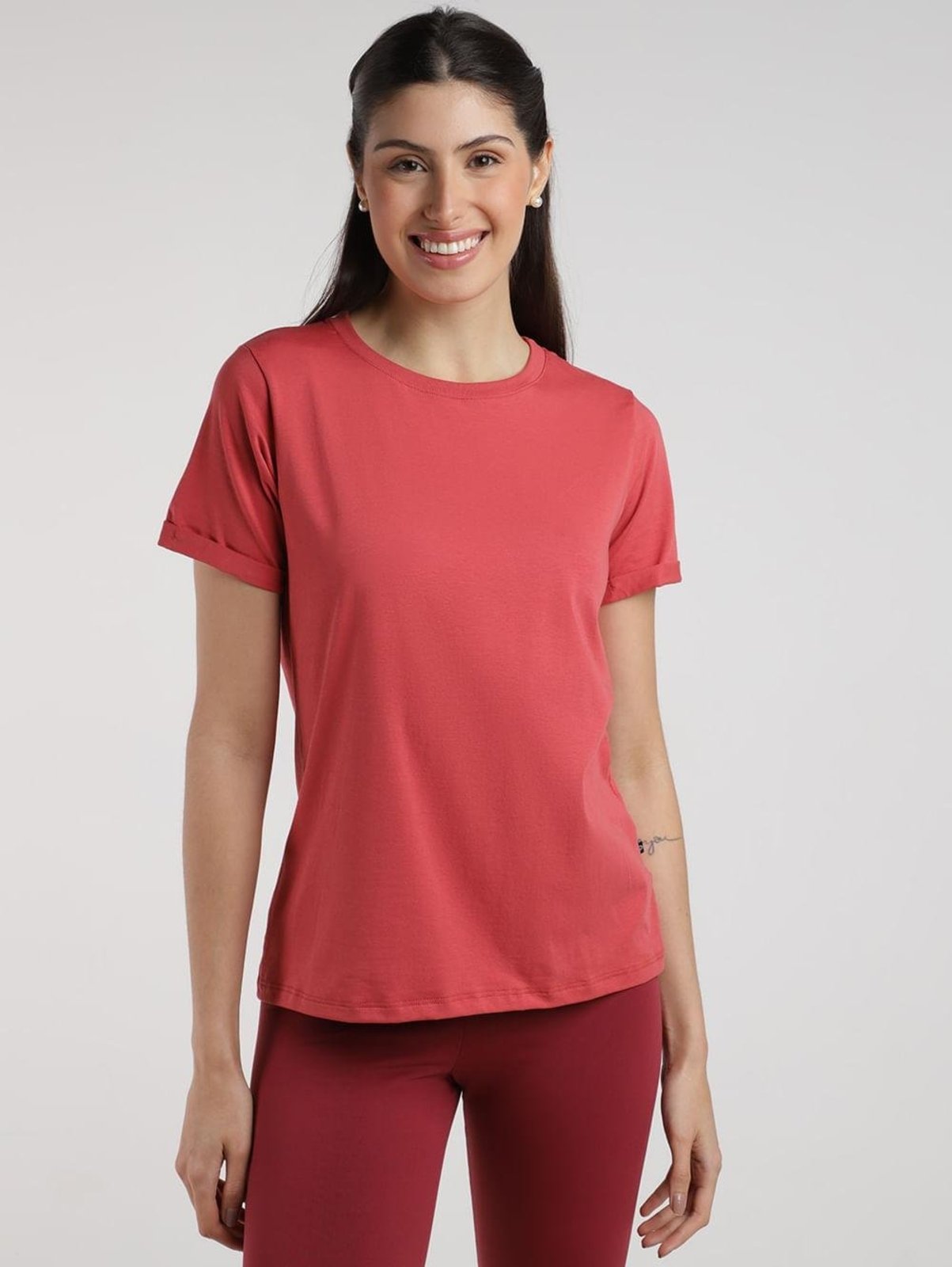 Blusa Algodão Egípcio Manga Curta Feminina LARANJA