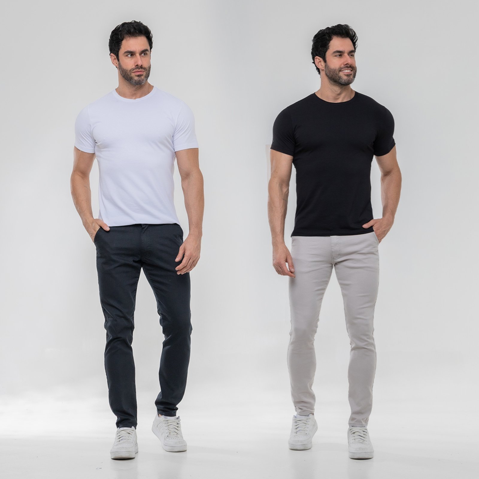 KIT 2 Calças Sarja ER ESTILO RENOVADO Casual e Confortavel Ideal Dia a Dia Gelo e Preta