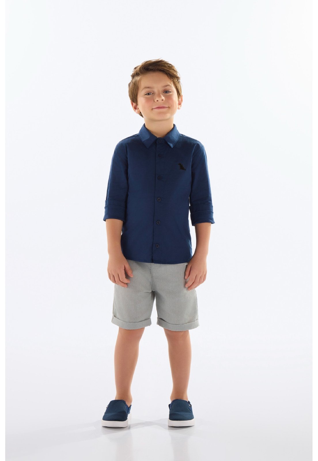 Infantil - Camisa Menino em Tricoline Quimby Azul