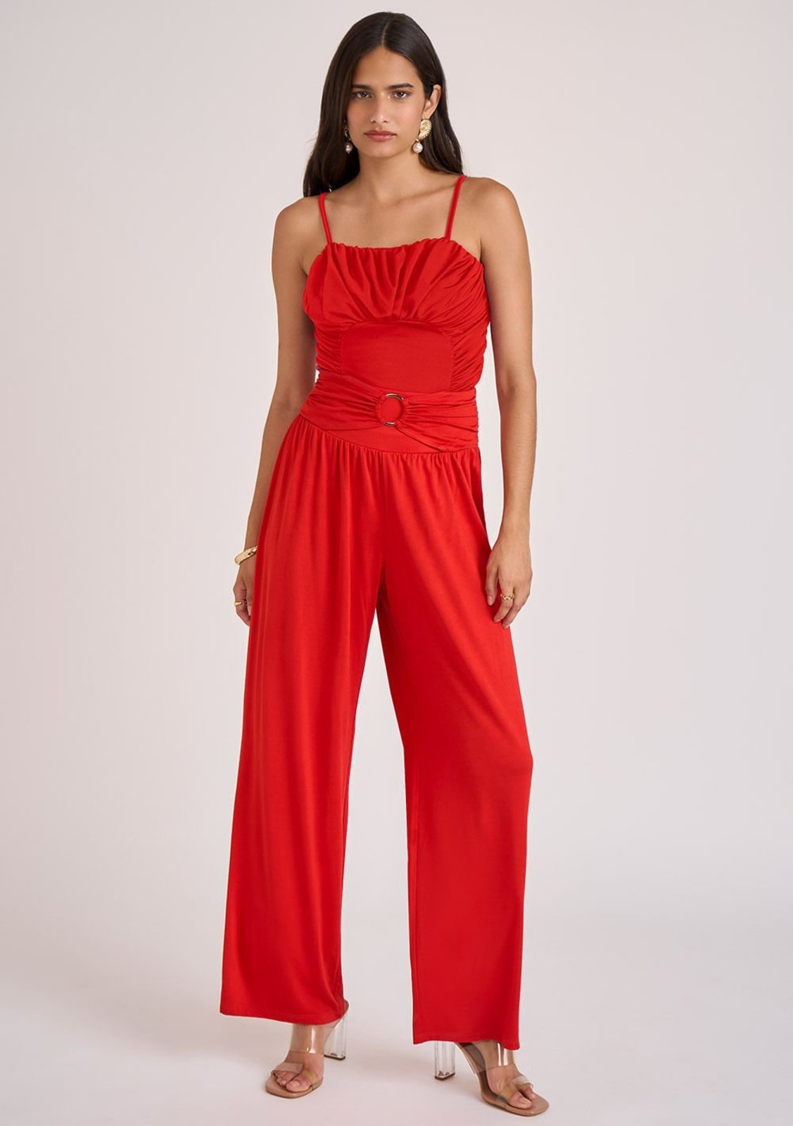 Calça Zinco Reta Cós Alto Detalhe Cós Vermelho