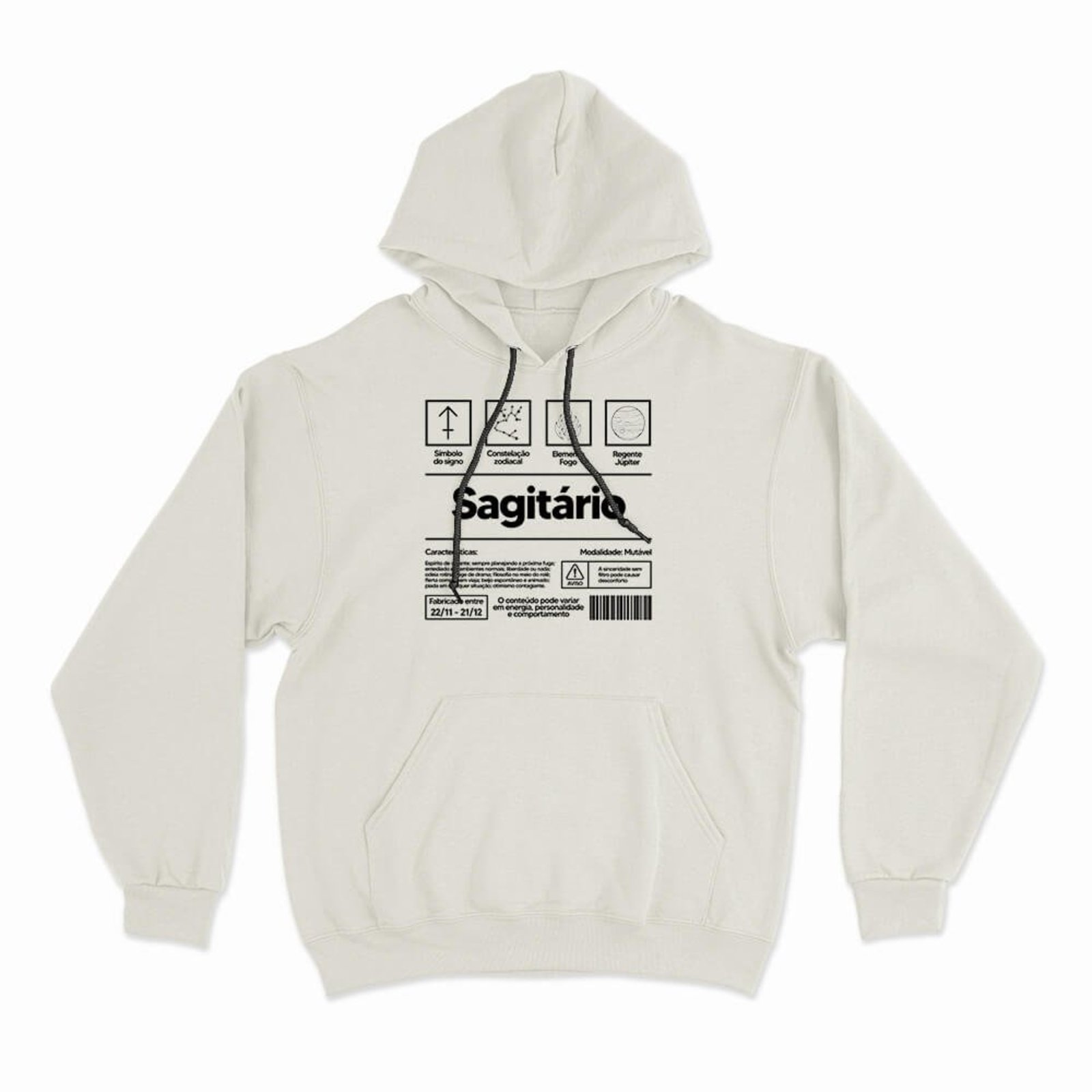 Moletom Com Capuz Sagitário - Off White - Casual - Studio Geek