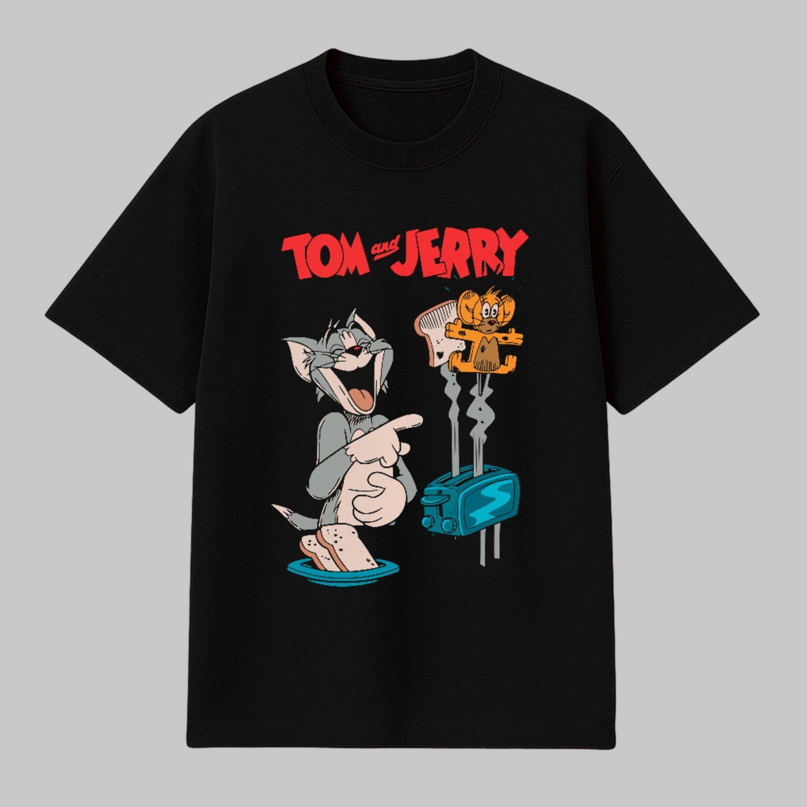 Camiseta Básica Desenho Humor Clássico Cartoon Tom And Jerry Unissex Preto