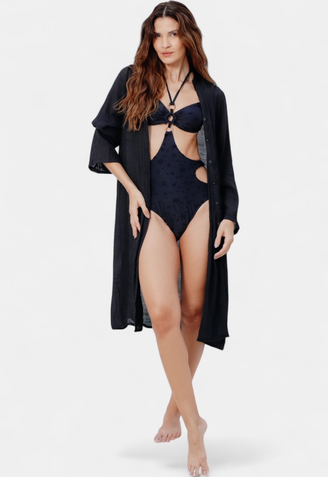 Saída De Praia Areia Branca Chemise Baly Preta