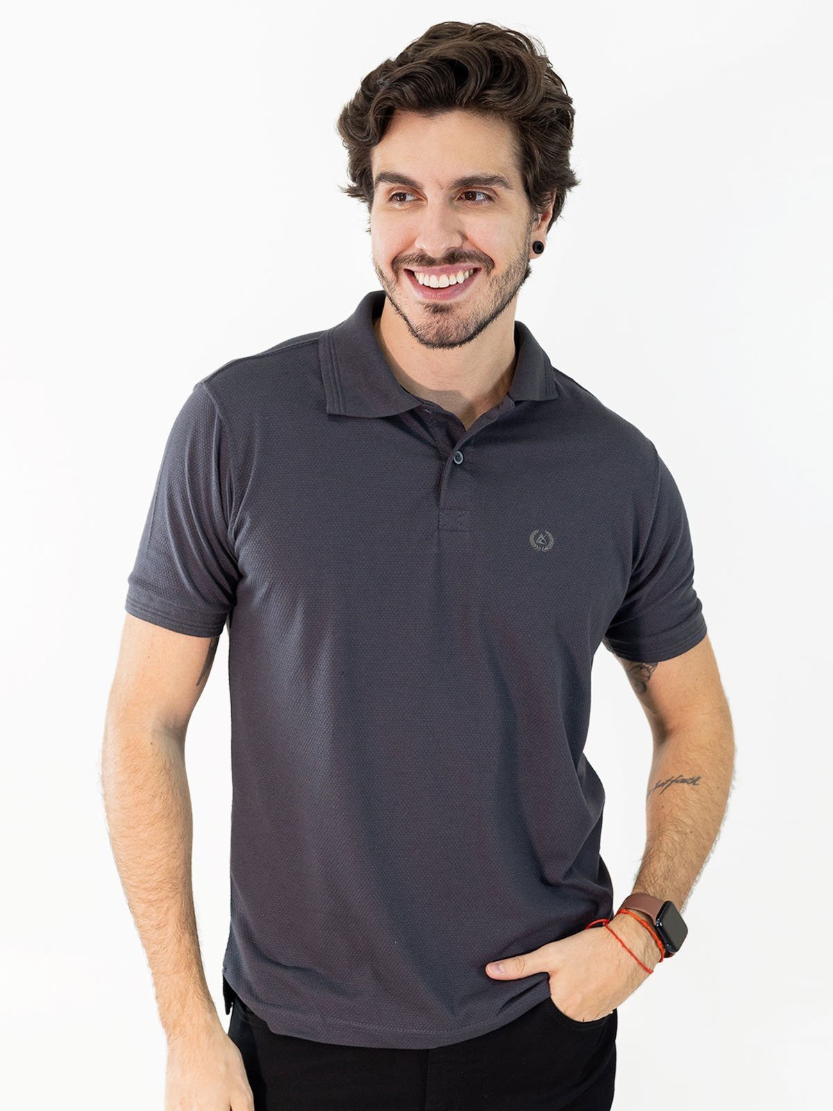 Camisa Polo Masculina Tradicional Textura Flocada Anticorpus