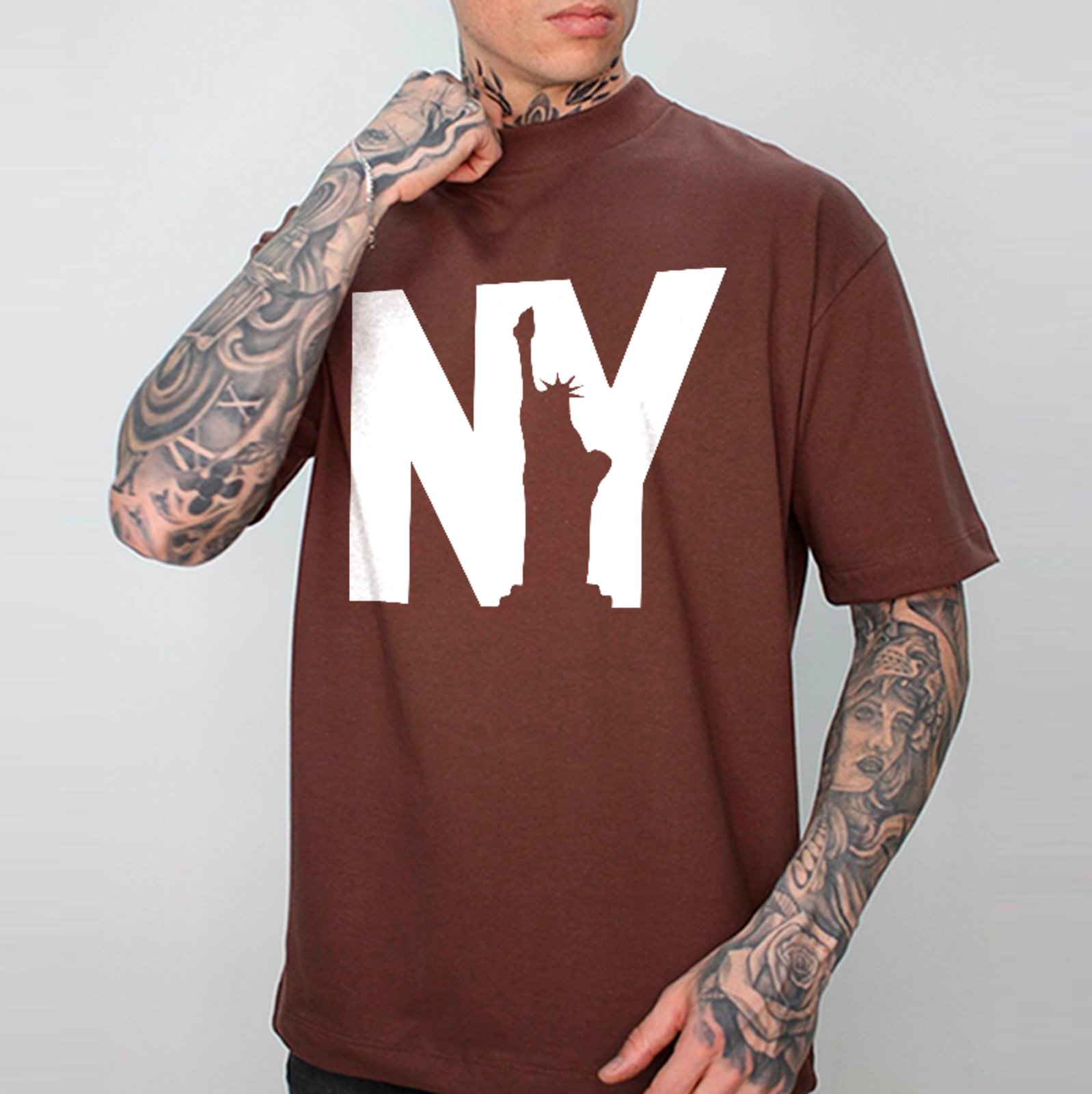 Camiseta Oversized Nova York Estátua Liberdade Streetwear Unissex Marrom