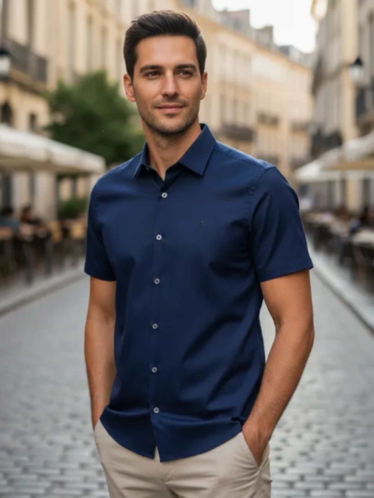 Camisa Social Amil Slim Liga Algodão Manga Curta Luxo Lançamento Marinho