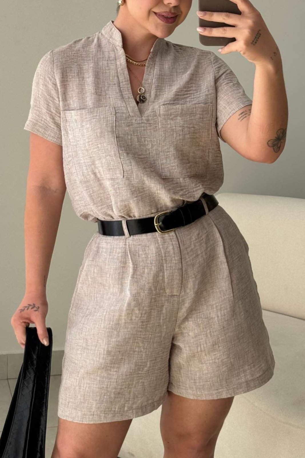 Short Vanibele Linho Nude