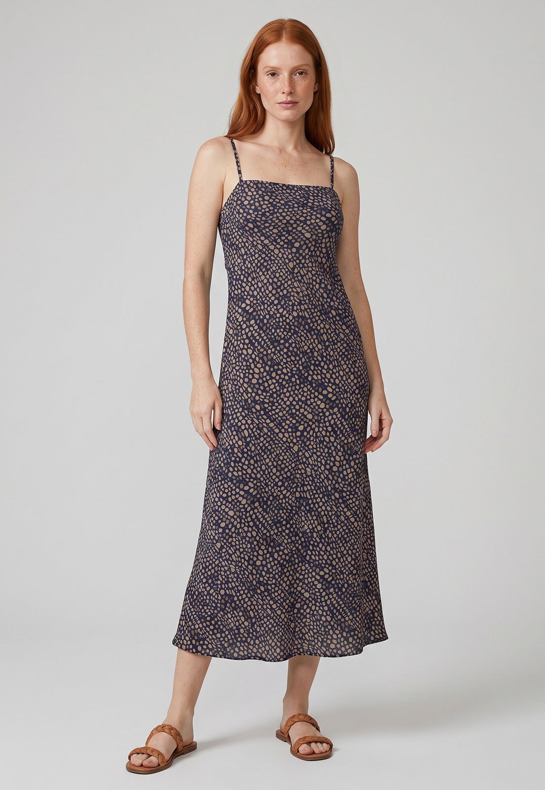 Vestido Midi Feminino Lez a Lez Estampa Orgânica Azul Marinho