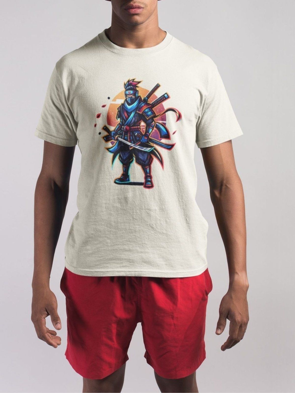 Camiseta Básica Masculina GuGi Samurai Ronin Ninja Anime Off White