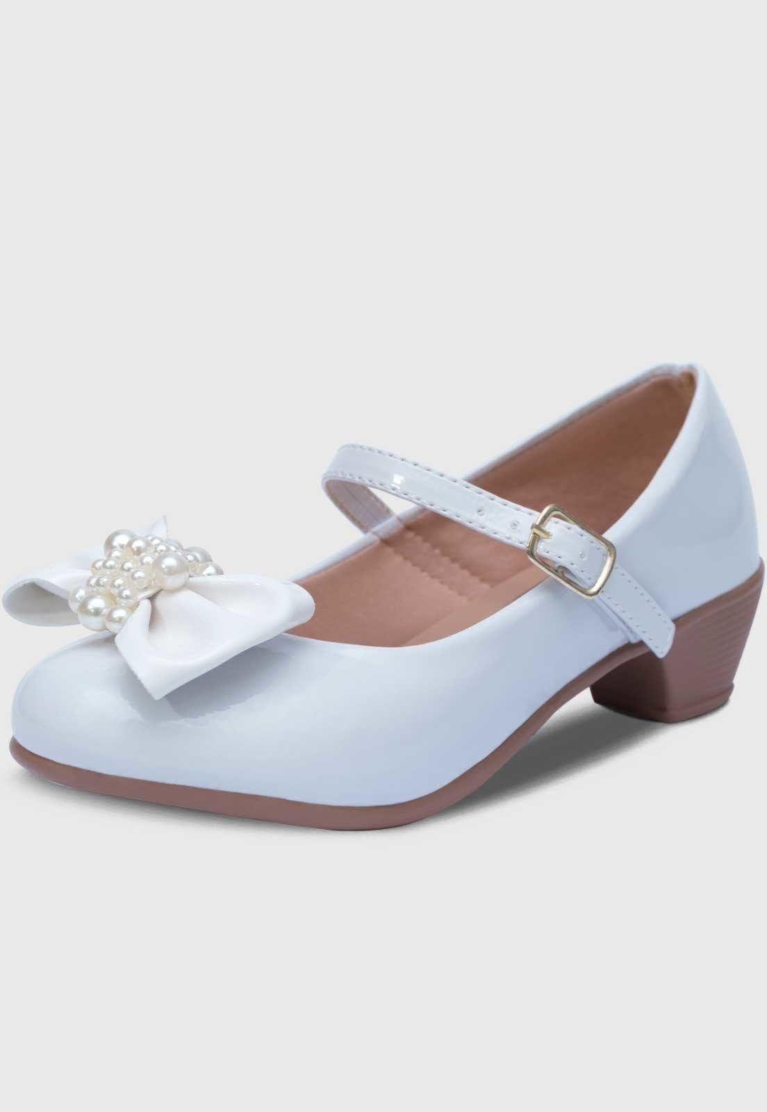 Infantil - Sapato de Salto Popidi Menina Laço Perola Branco