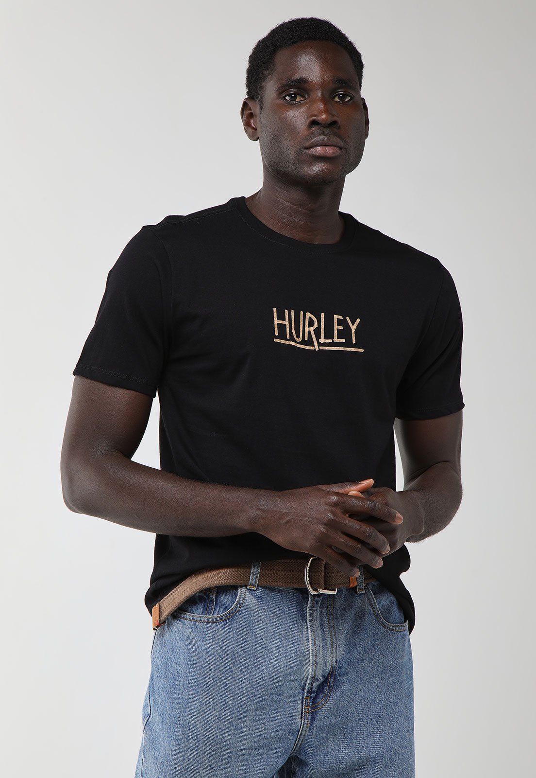 Vista 2 Camiseta Masculina Hurley Silk Shark Preta preto hurley preto