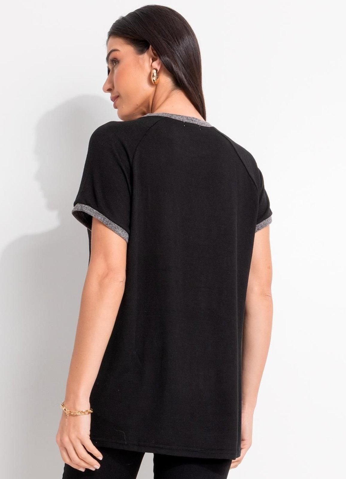 Vista 3 Blusa Em Malha Tricô Preta Quintess preto Quintess preto