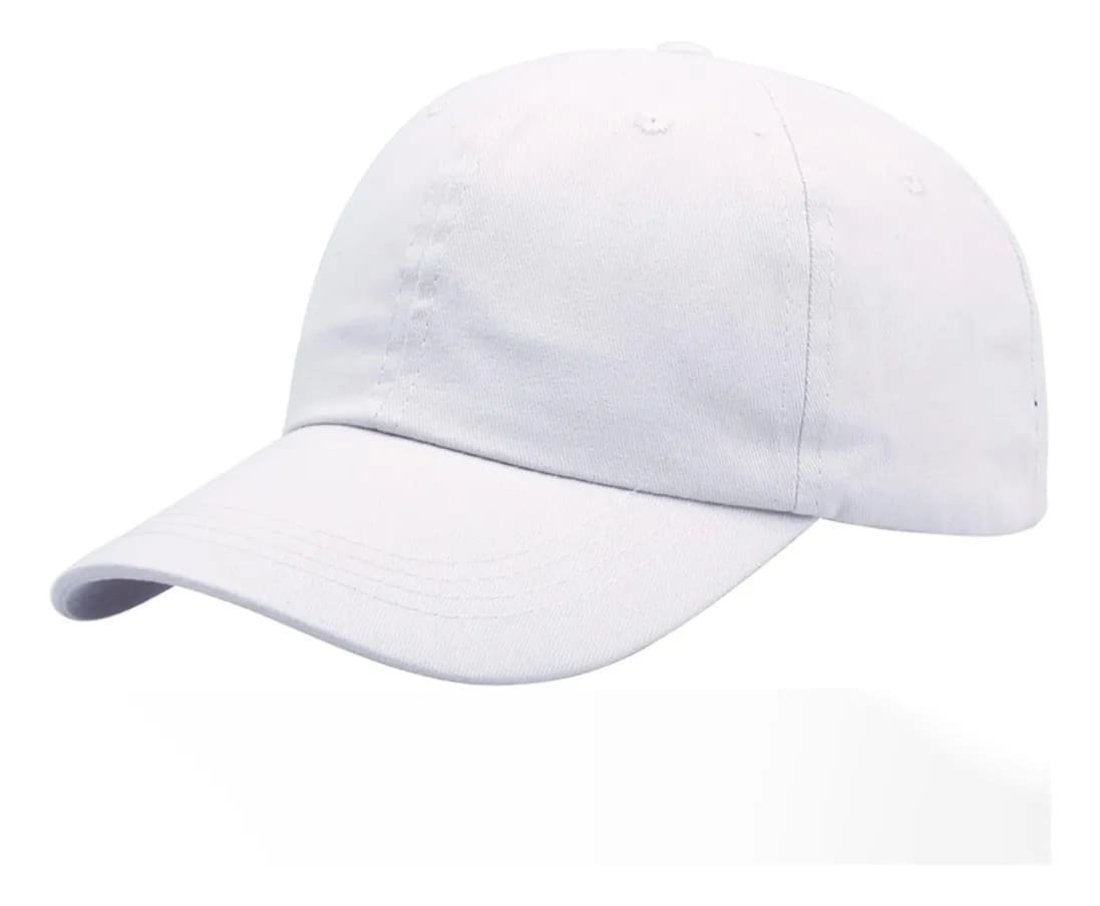 Boné Estilo Baseball Algodão Aba Curva Ajustável Liso Unissex - Branco