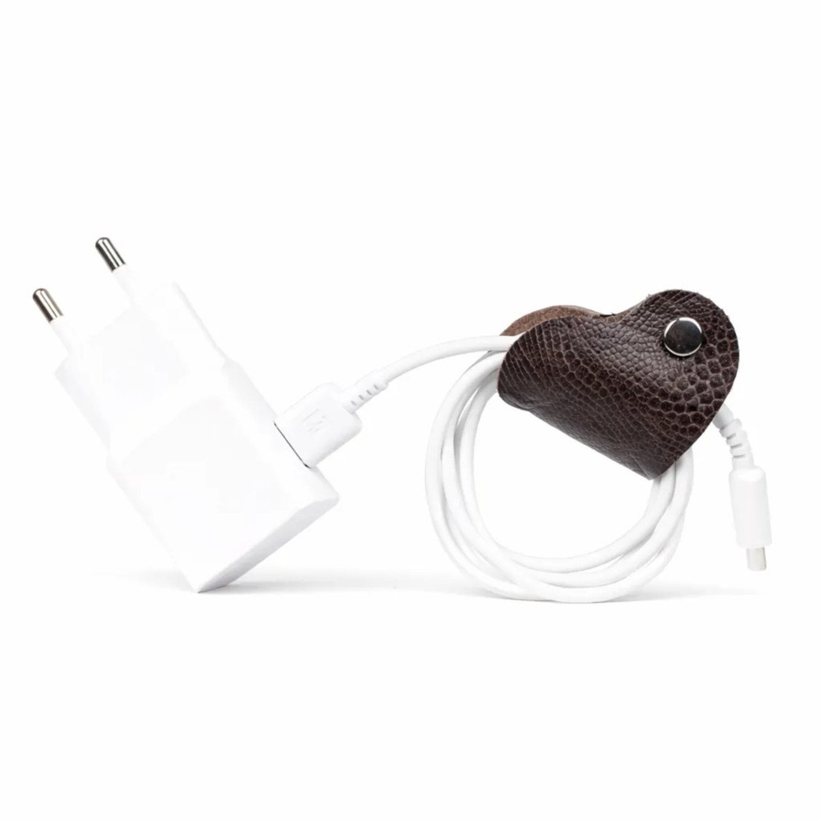 Organizador de Cabos em Couro Coração Artlux Kit com 3 Unidades K574 Café