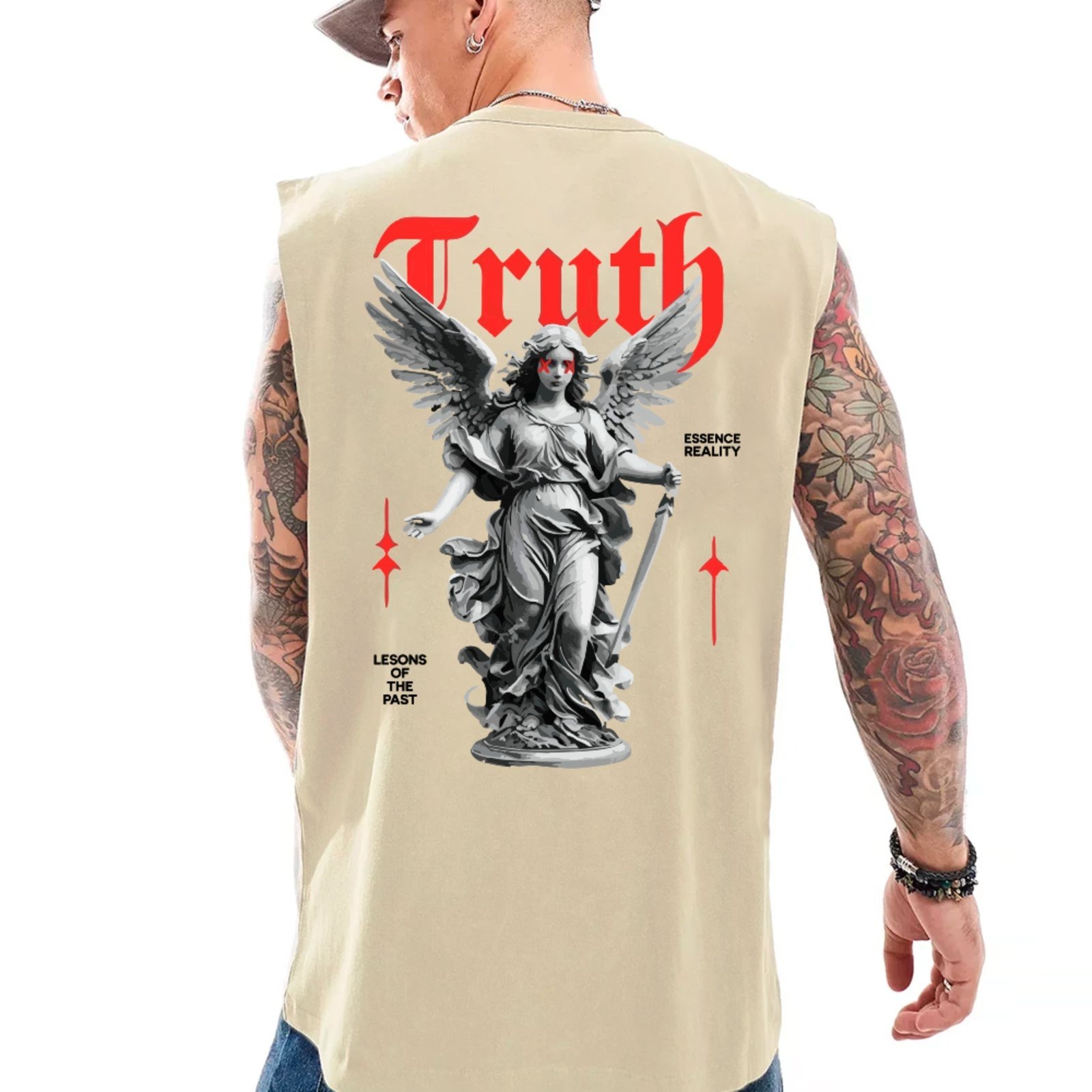 Camiseta Regata Machão Ousy Truth Anjo Estátua Oversized Masculina Off White