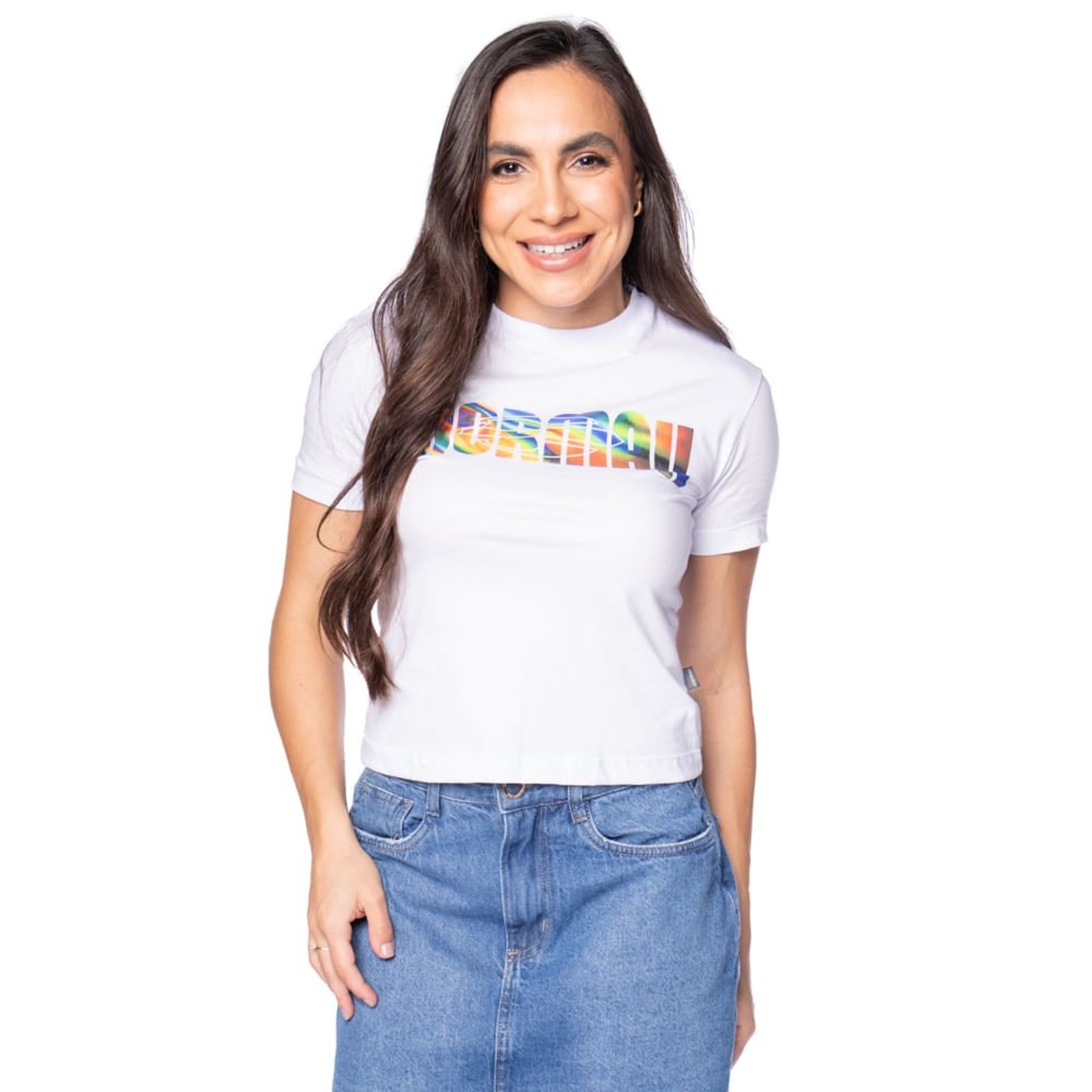 Blusa Feminina Baby Tee Mormaii Estampa Neon Branco