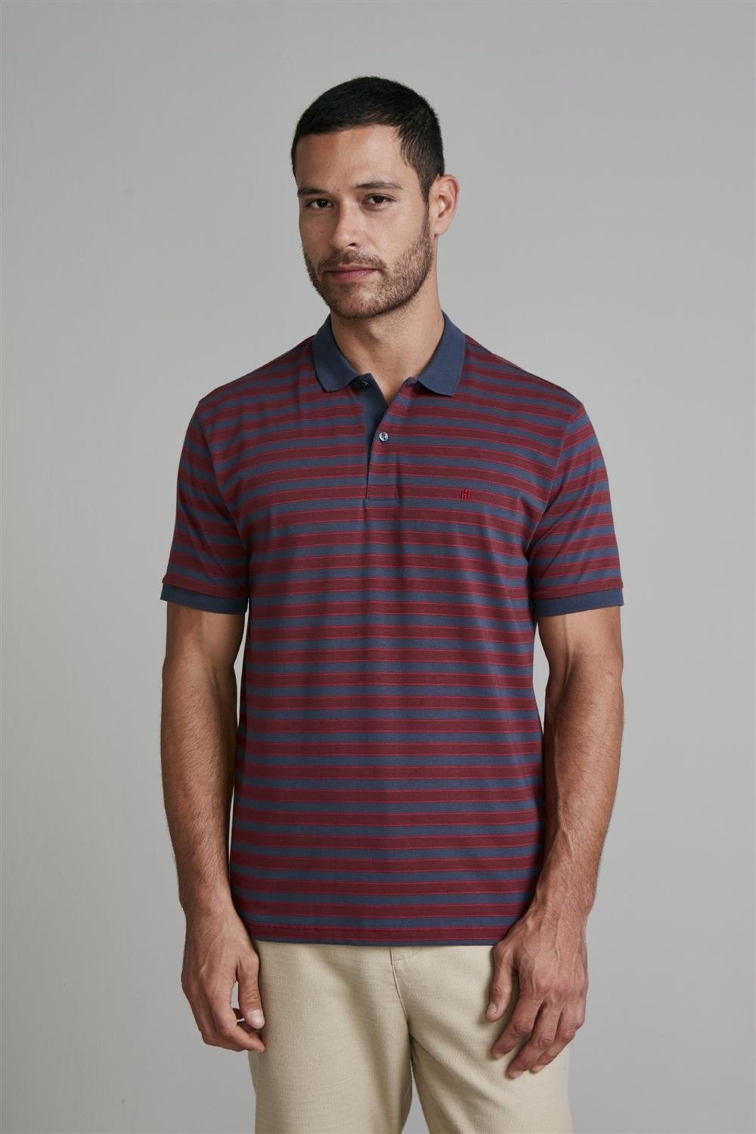 HIGHSTIL Camisa Polo Malha Comfort - Azul Petróleo / Marrom Capuccino