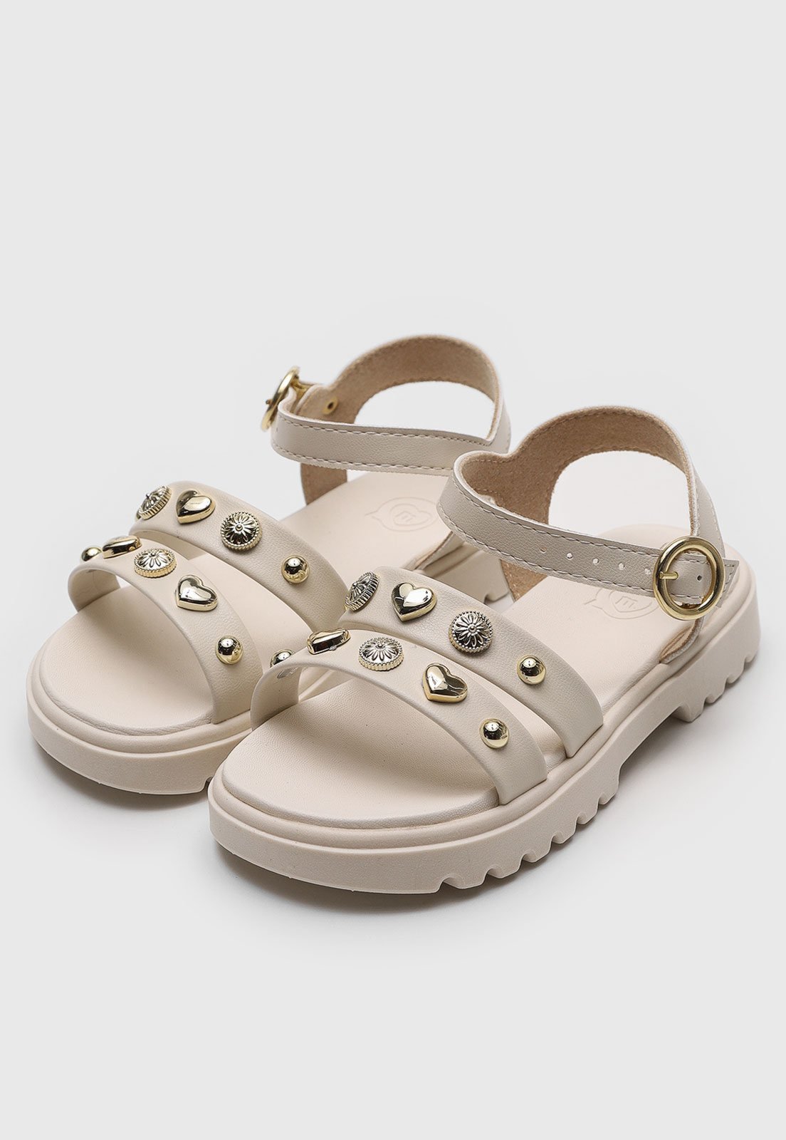 Infantil - Sandália Flat Molekinha Tachas Off-White
