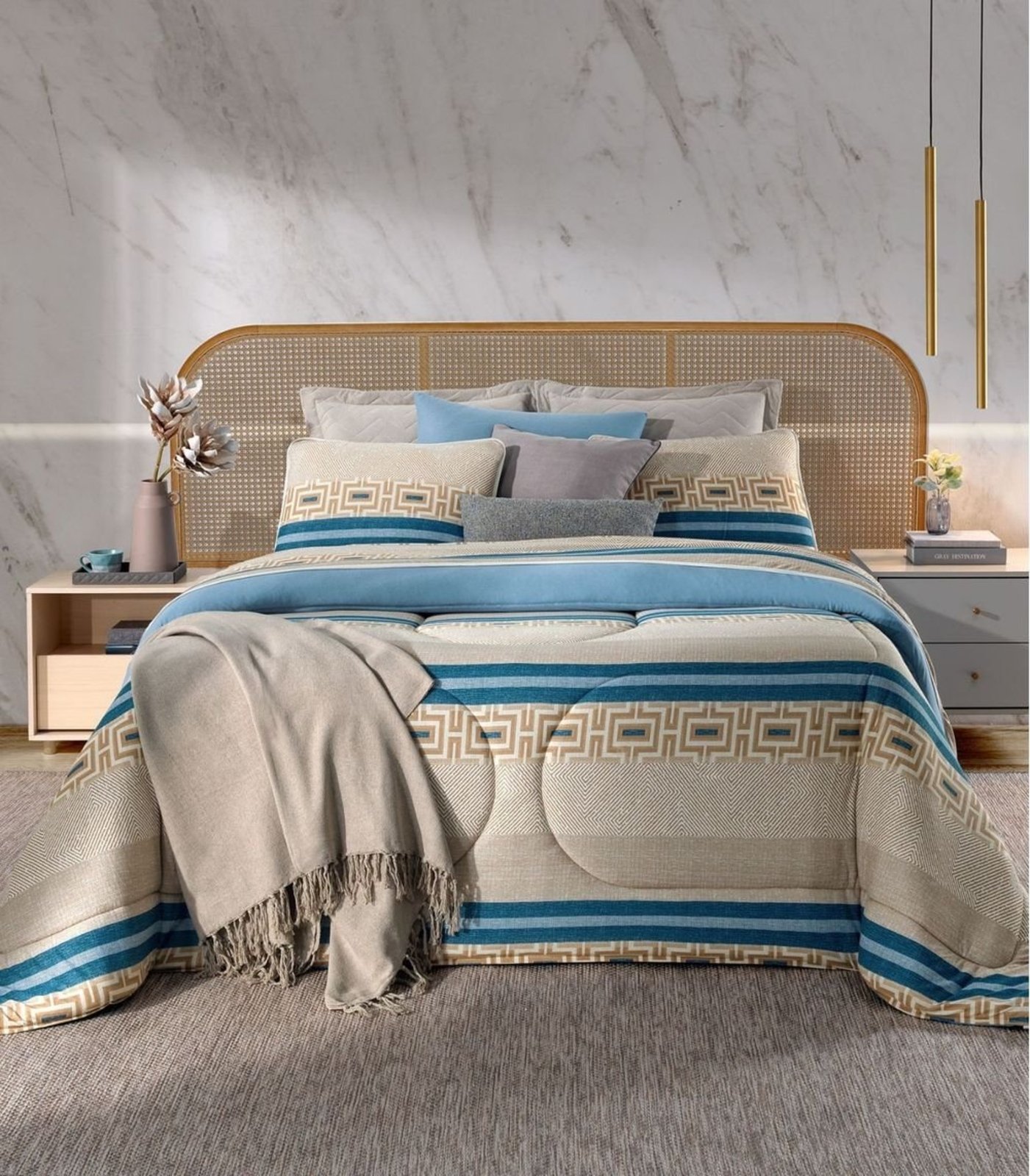 Edredom Queen Estampado Vivaldi Azul