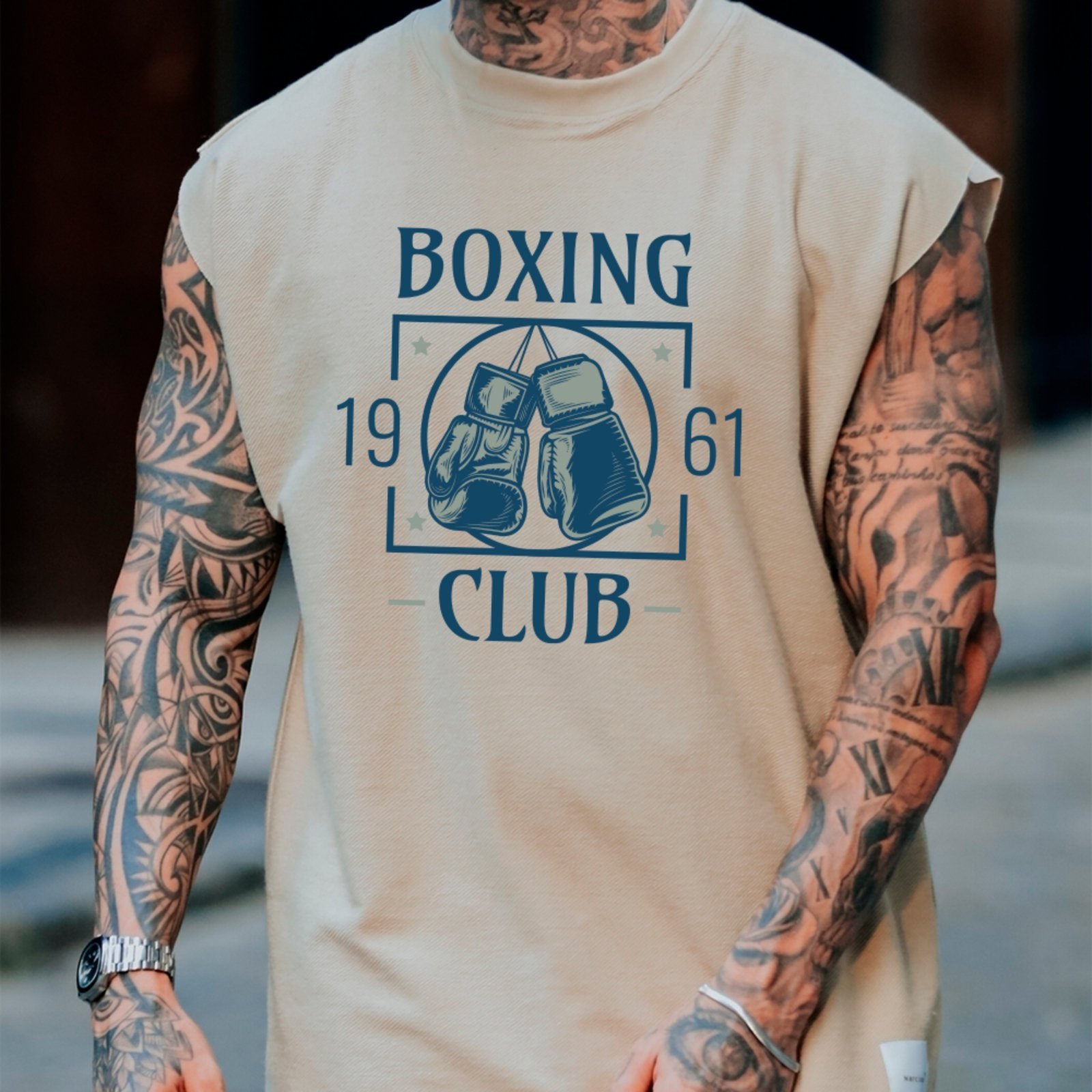 Camiseta Regata Machão Ousy Boxing Club 1961 Estilo Retrô Academia Oversized Masculina Off White