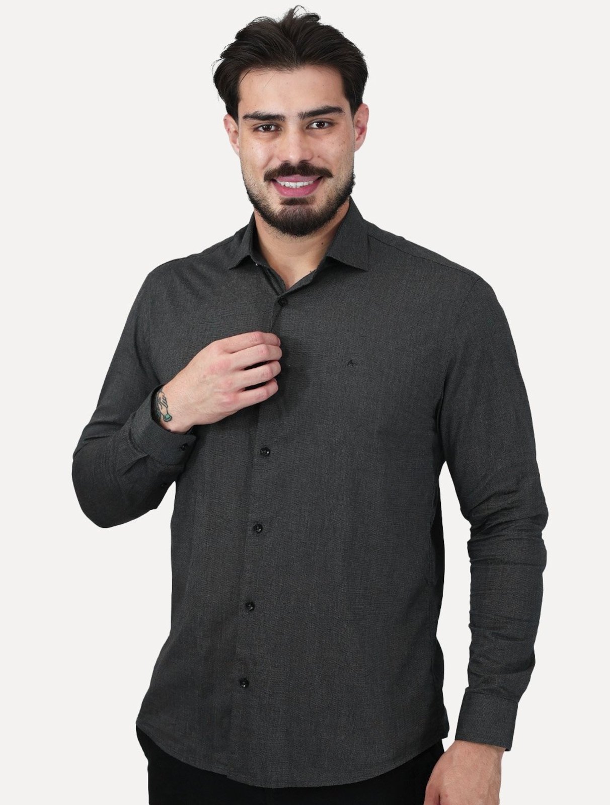Camisa Aramis Masculina Slim Fil a Fil Antilia Escuro
