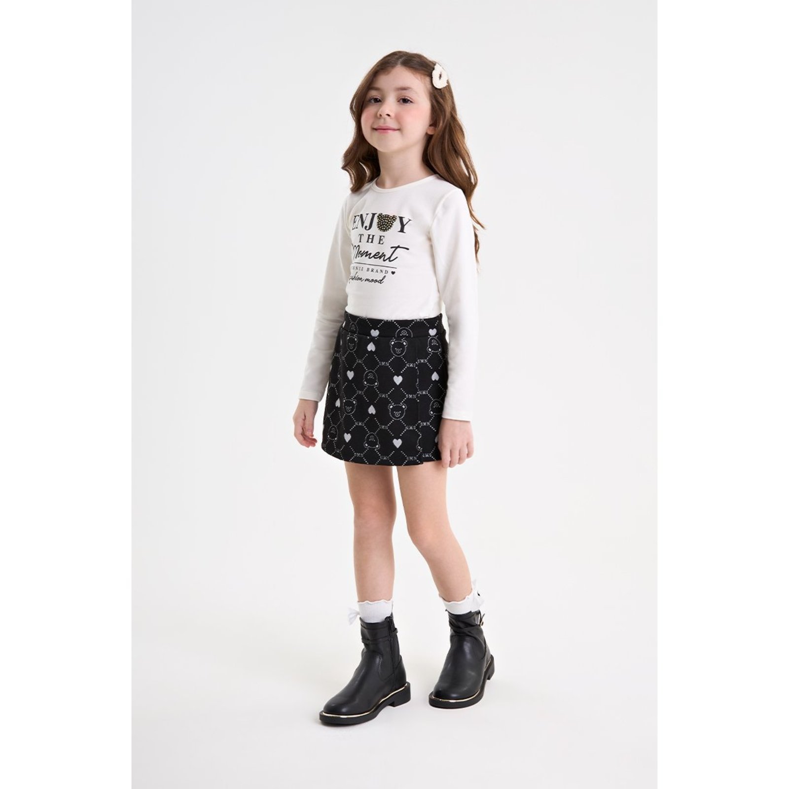 Infantil - Conjunto Feminino Blusa e Short Saia em Jacquard