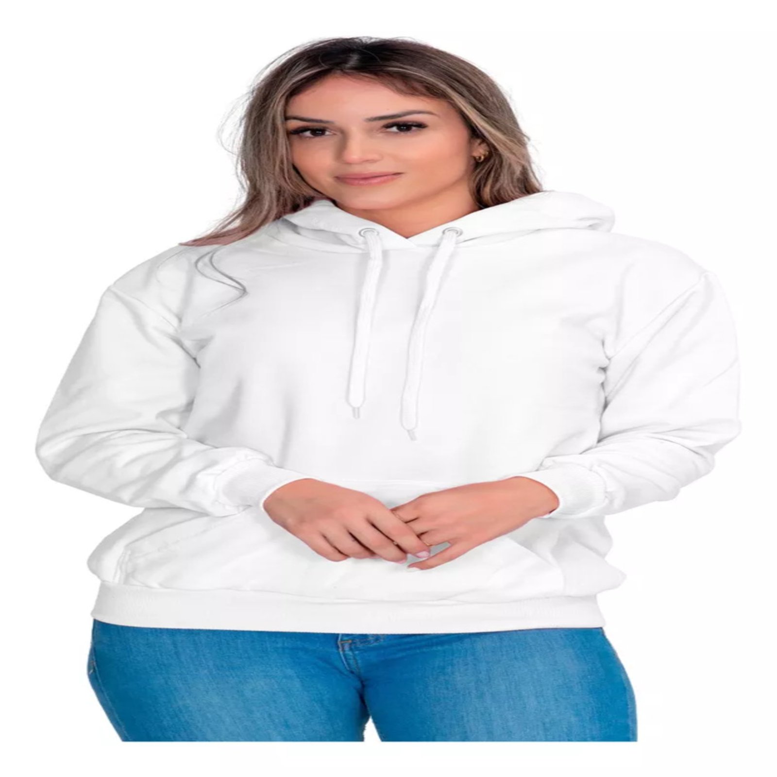 Moletom Feminino Flanelado Blusa De Frio liso Com Capuz Branco