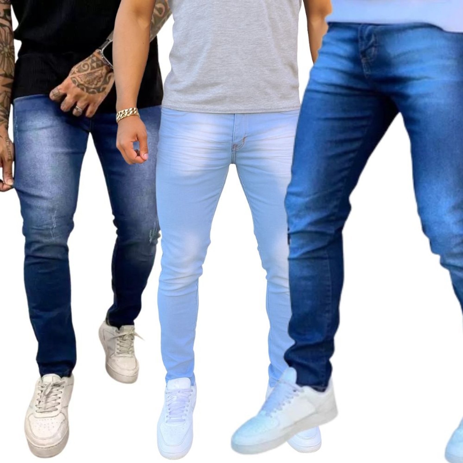 Kit 3 Calça Jeans Skinny Masculina Clara Media Escura