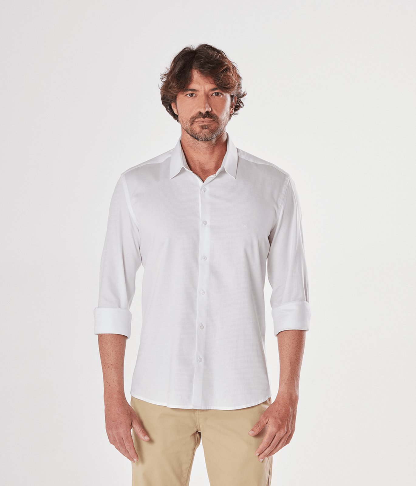 Camisa Social Mk Bordado Frente Masculina Branca