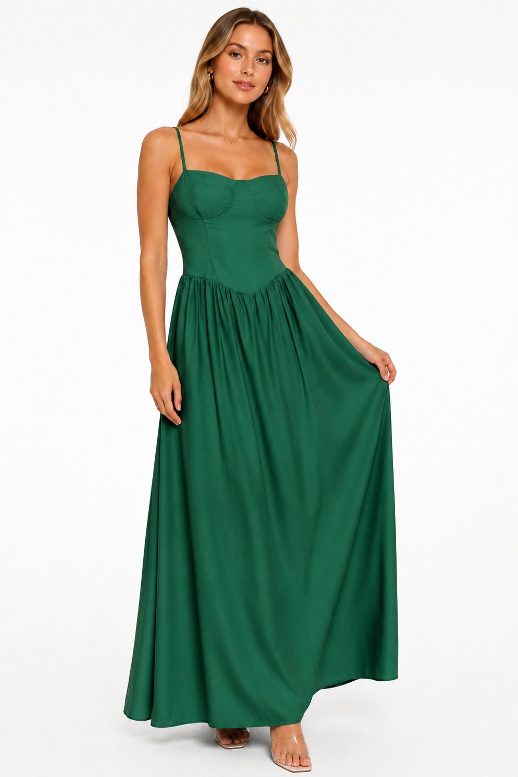 Vestido Longo D Bell Outlet Fashion Corset Fluido Verde
