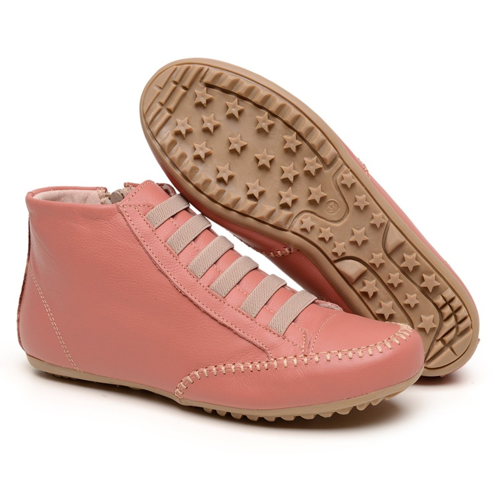 Bota Feminina de Couro Cano Curto Confort Cor Terracota