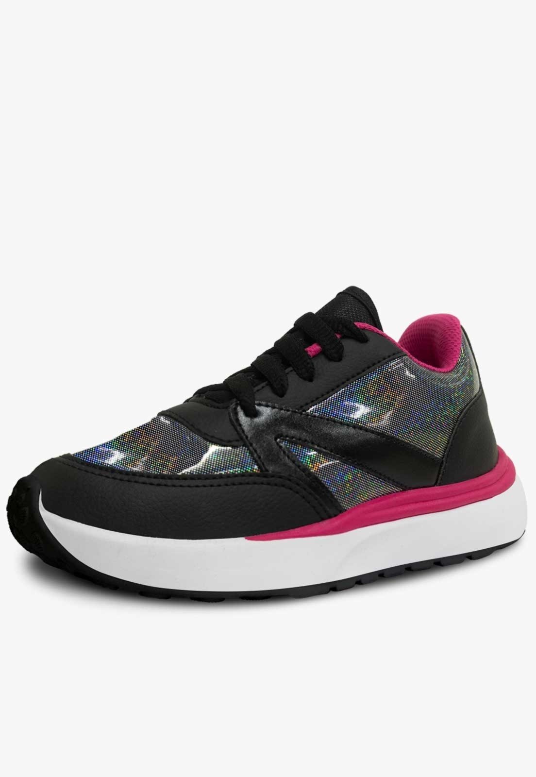 Vista 2 Infantil - Tenis Pópidi Menina Escolar Casual Preto/Pink preto pink Pópidí preto pink