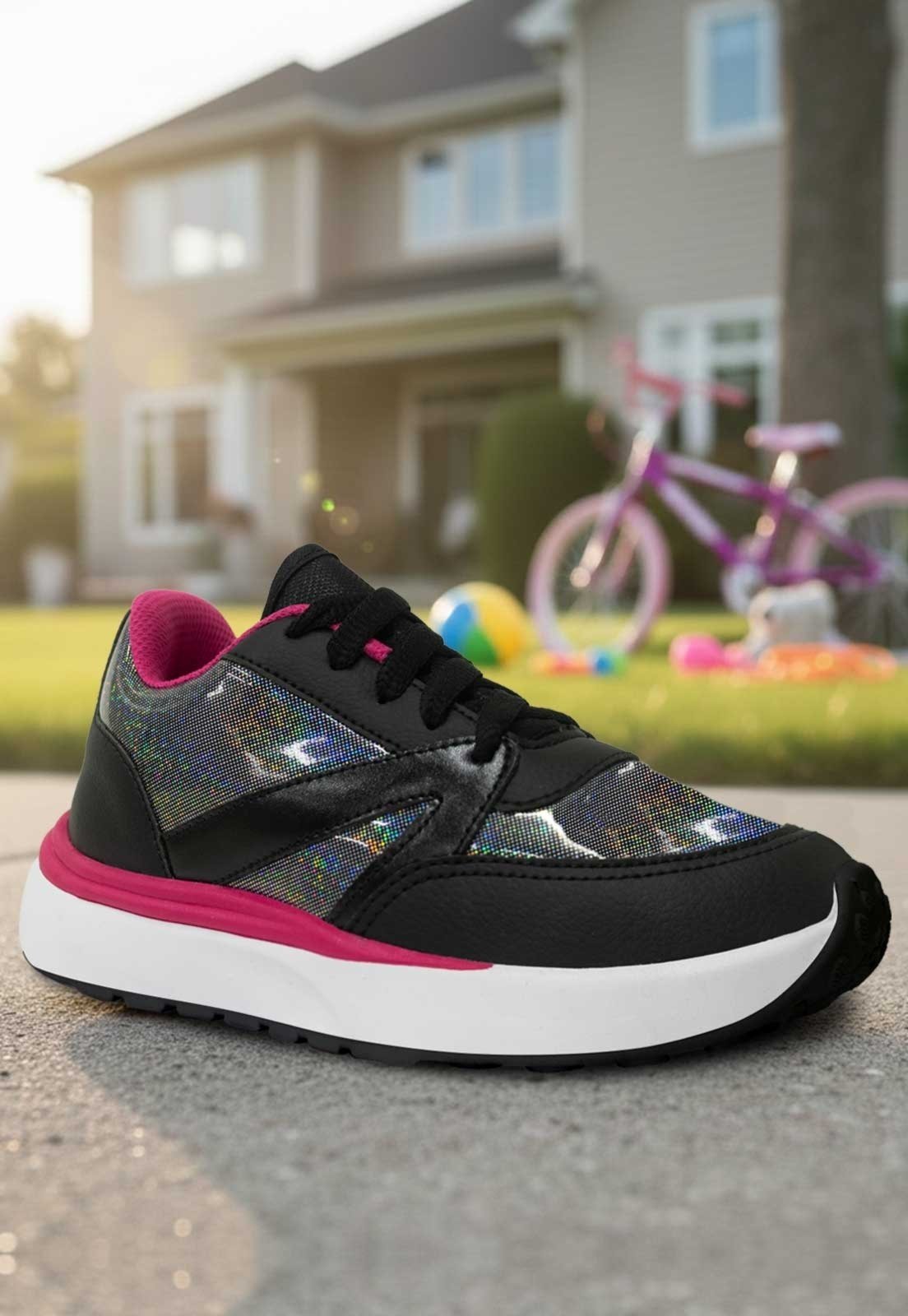 Vista 3 Infantil - Tenis Pópidi Menina Escolar Casual Preto/Pink preto pink Pópidí preto pink