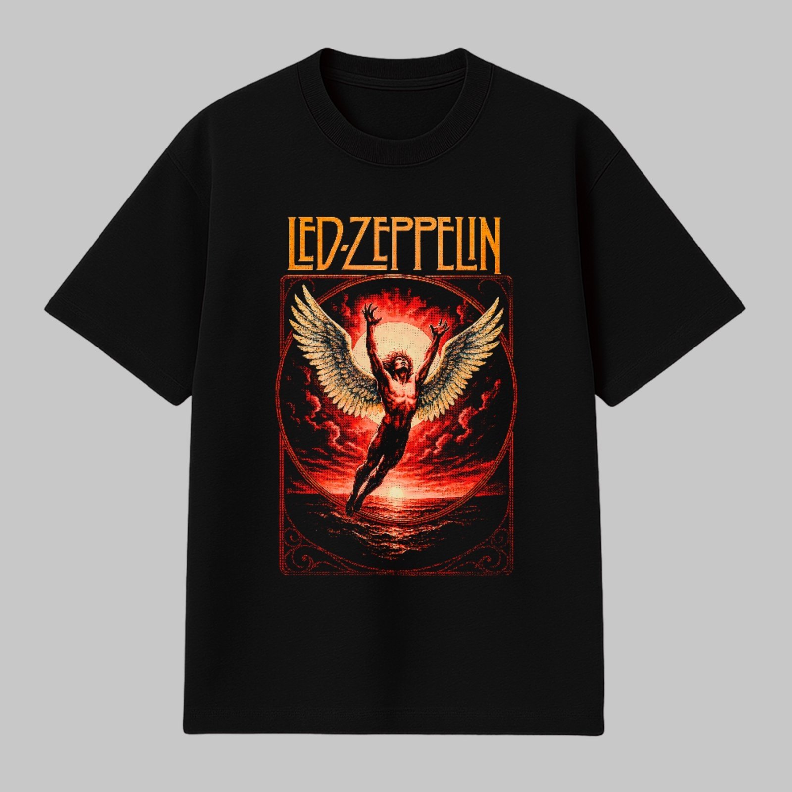 Camiseta Básica Anjo Alado Rock Led Zeppelin Camisa Banda Unissex Preto
