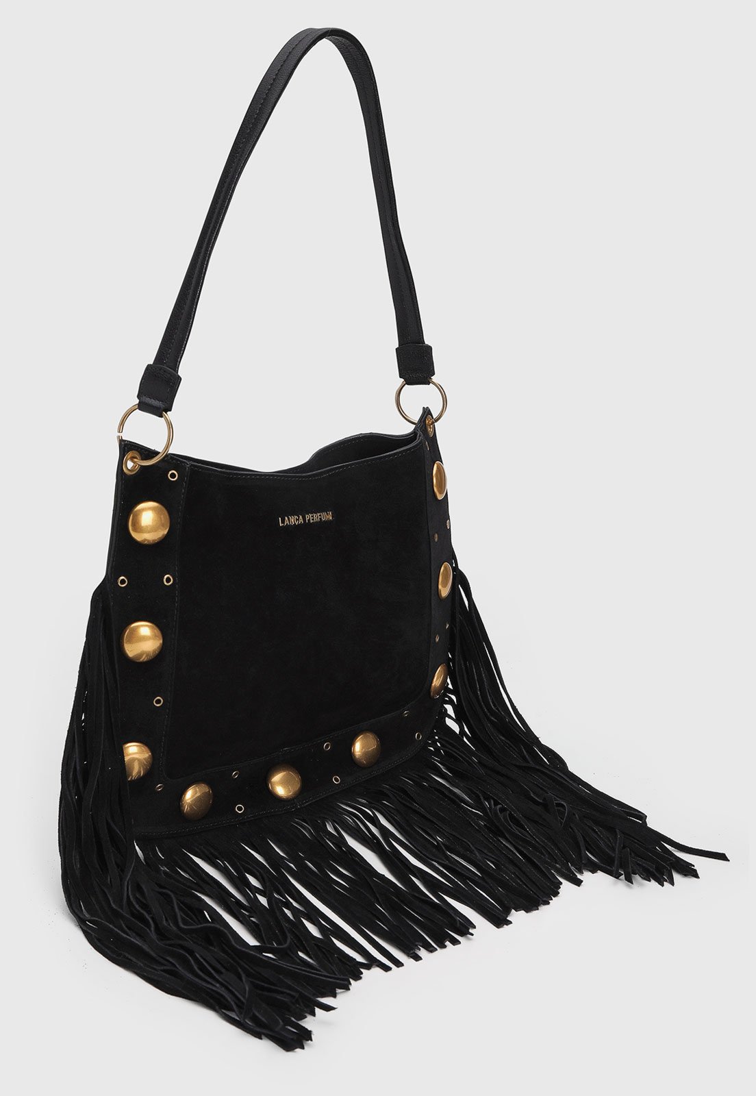 Vista 3 Bolsa Feminina Lança Perfume Franjas Preta preto preto