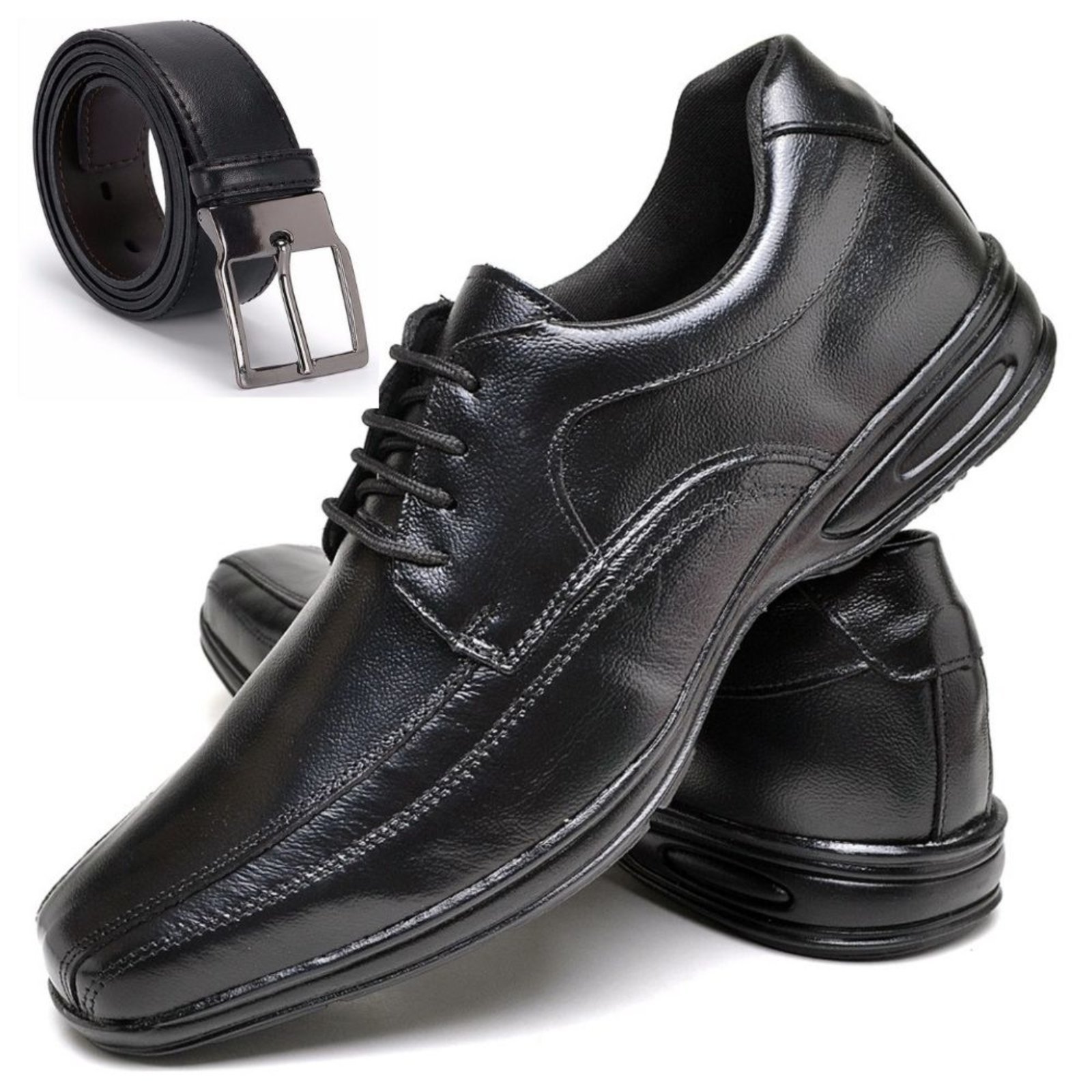 Sapato Social Confort Masculino em Couro Preto + Cinto