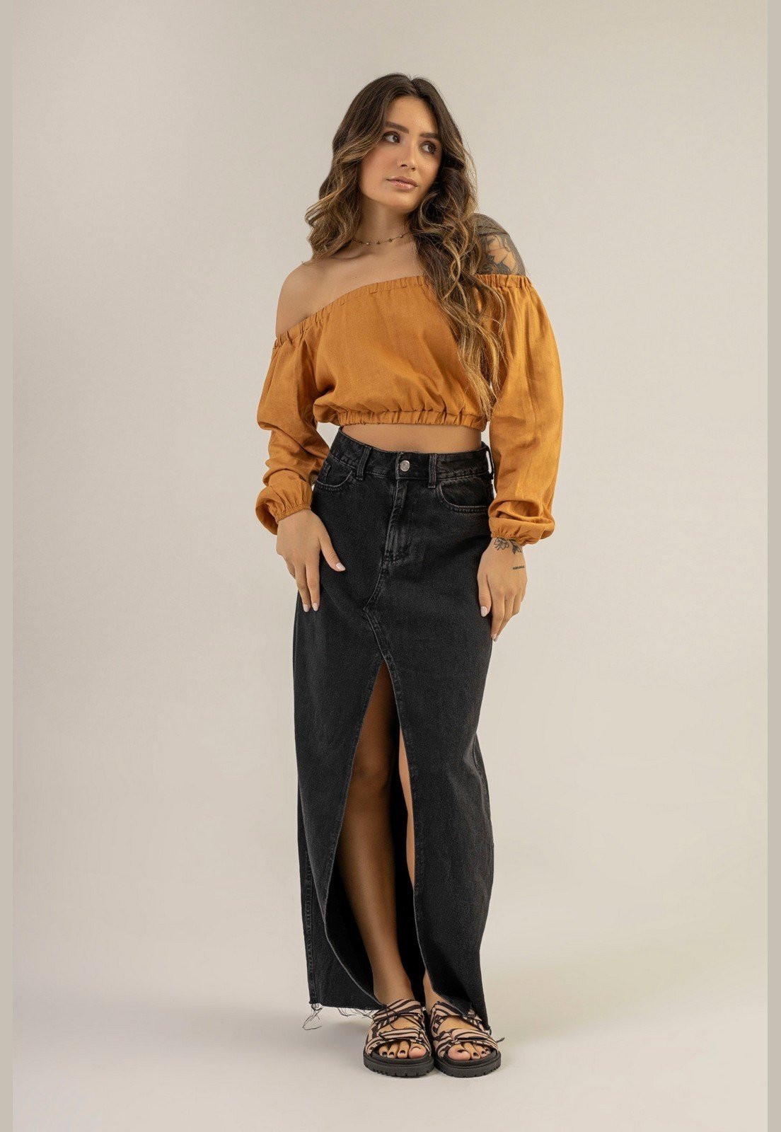 Blusa Ombro a Ombro Cropped Adulto The Philippines Amarelo