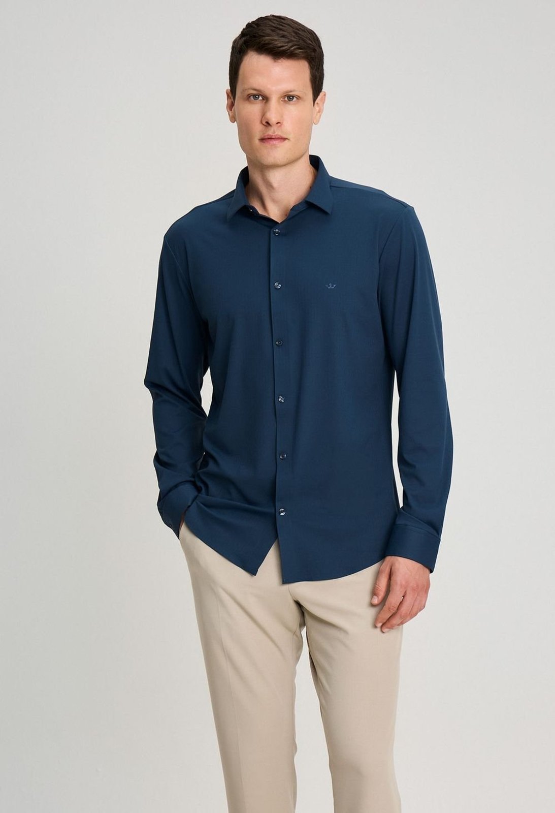 CAMISA DOCTHOS SLIM MANGA LONGA MALHA QUADRICULADA TECH Camisa Manga Longa Docthos Slim Malha Quadriculada Sem Costura 040 Areia P