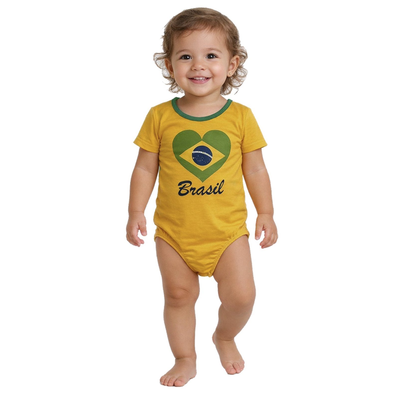 Infantil - Body Look Jeans Coração Brasil Amarelo