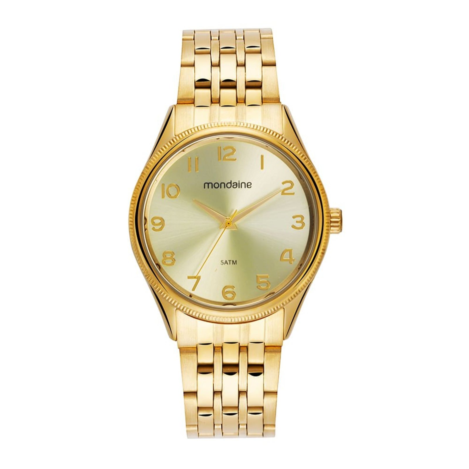 Relógio Monadaine Feminino Numeração Completa Dourado Mondaine