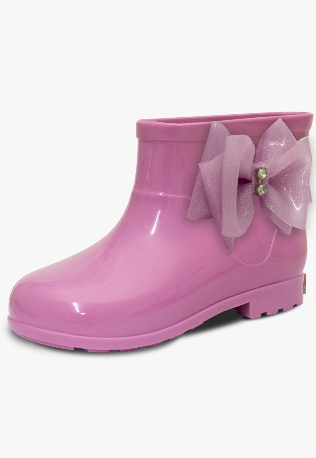 Infantil – Bota Galocha Feminina Pópidi Botinha Cano Baixo Laço Rosa