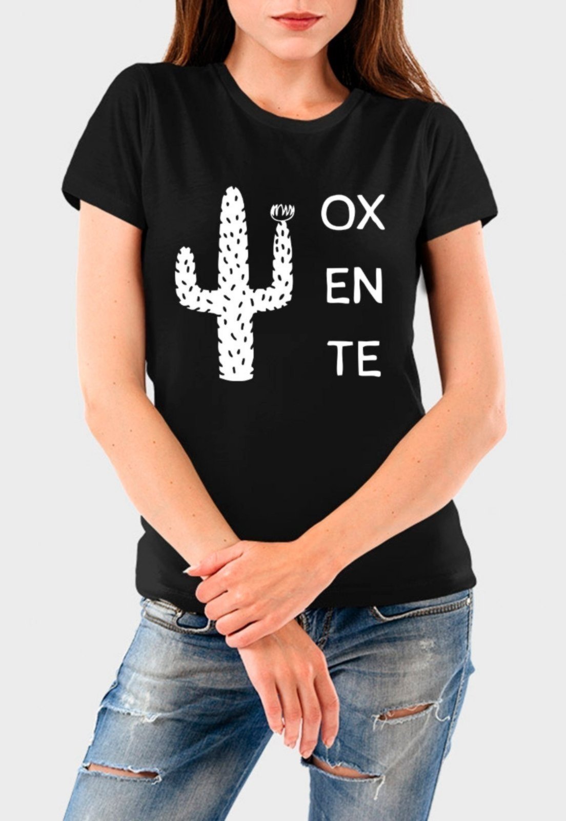 Vista 2 Camiseta Feminina Preta Oxente Algodão Premium Benellys preto Benellys preto