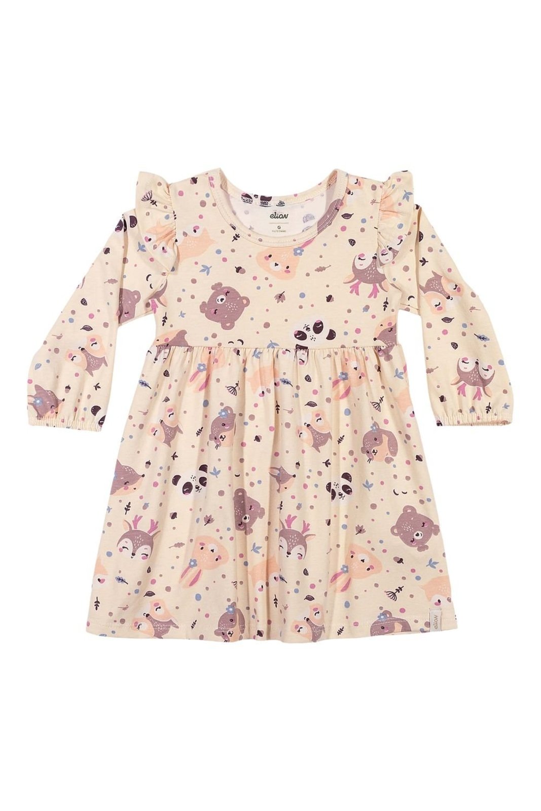 Infantil - Vestido Menina Manga Longa Bichinhos Elian Bege