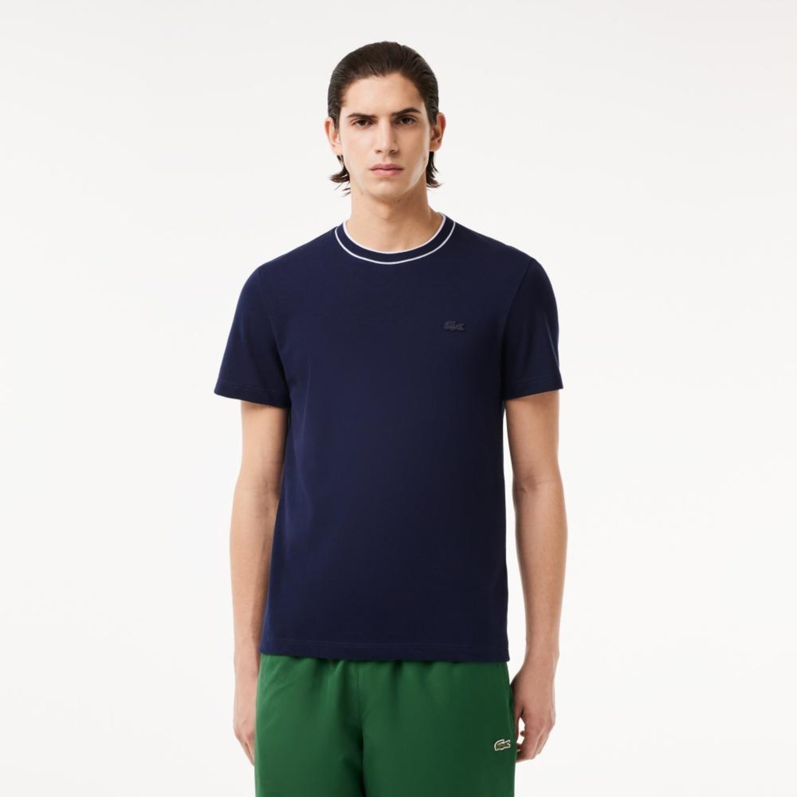 Vista 2 Camiseta com Gola Listrada em Piqué e Tecido Elástico Lacoste azul Lacoste azul